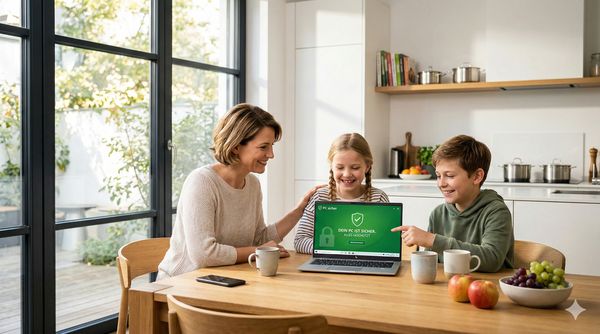 Familie am Laptop — PC sicher